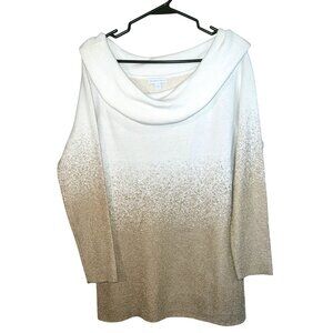 New York & Company Womens XL Cowl Neck Sweater Long Sleeve Beige/White Ombré Cot